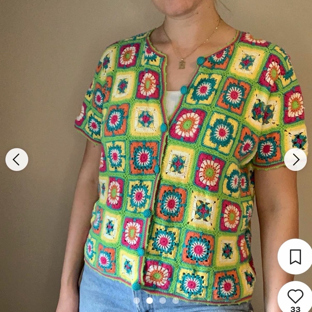 Fiorlini International Vibrant Floral Crochet Button Down Shirt
